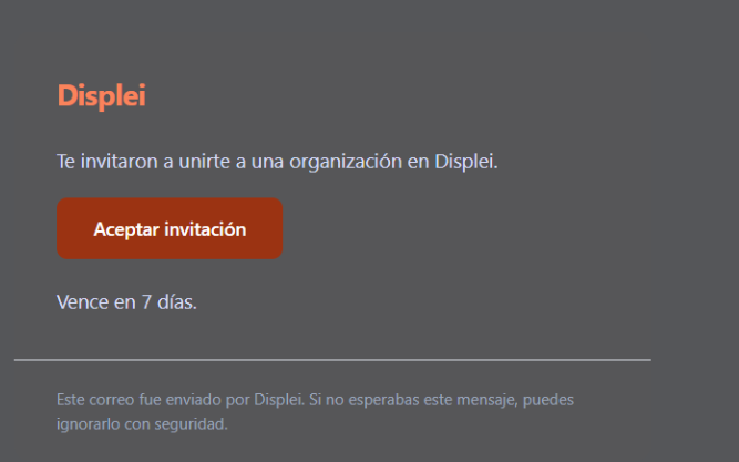 Imagen: correo de invitación de DISPLEI con el botón Aceptar invitación