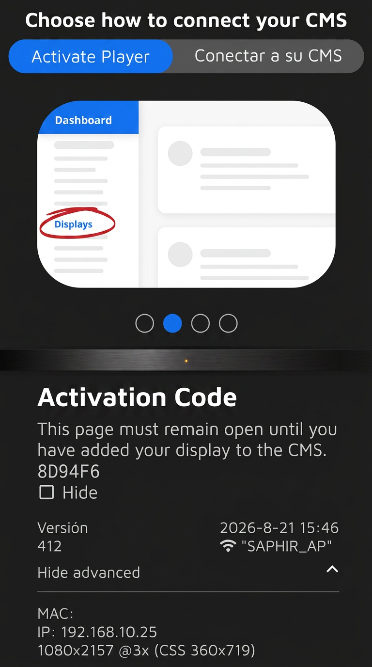 Imagen: pantalla de activación del player con código único